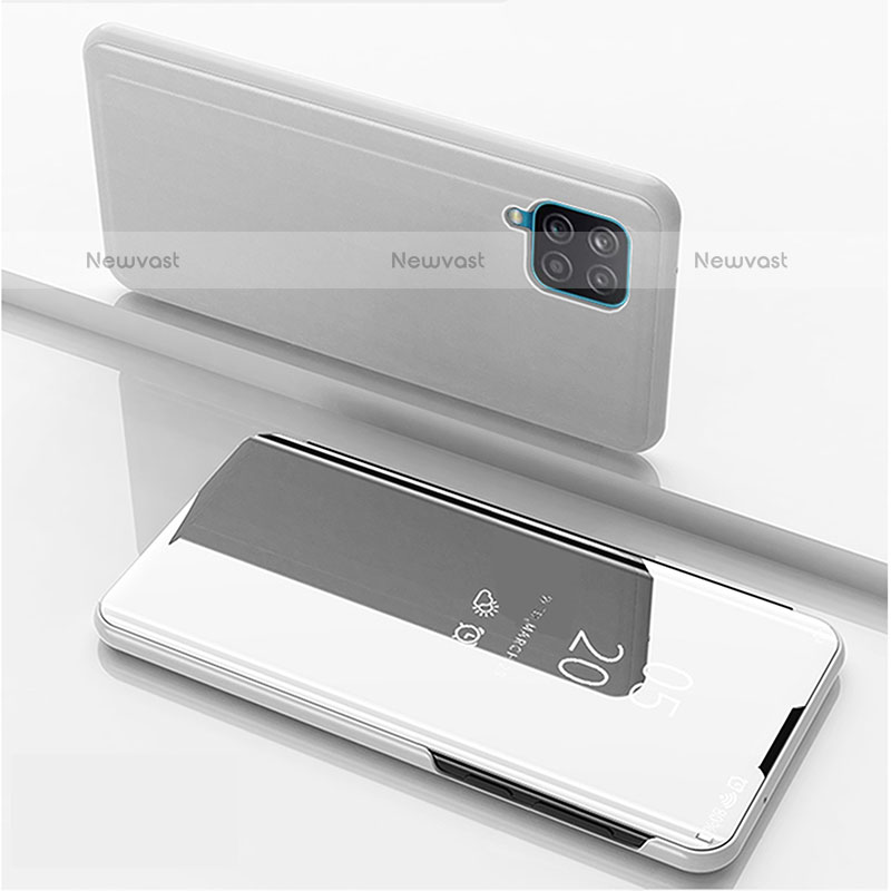 Leather Case Stands Flip Mirror Cover Holder ZL1 for Samsung Galaxy A12 Silver