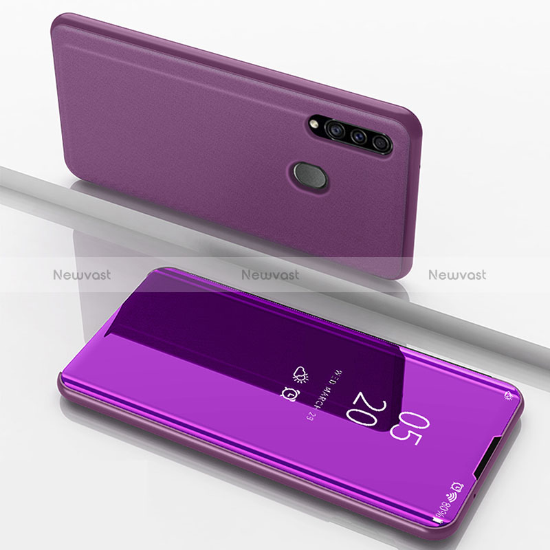 Leather Case Stands Flip Mirror Cover Holder ZL1 for Samsung Galaxy A20s Clove Purple