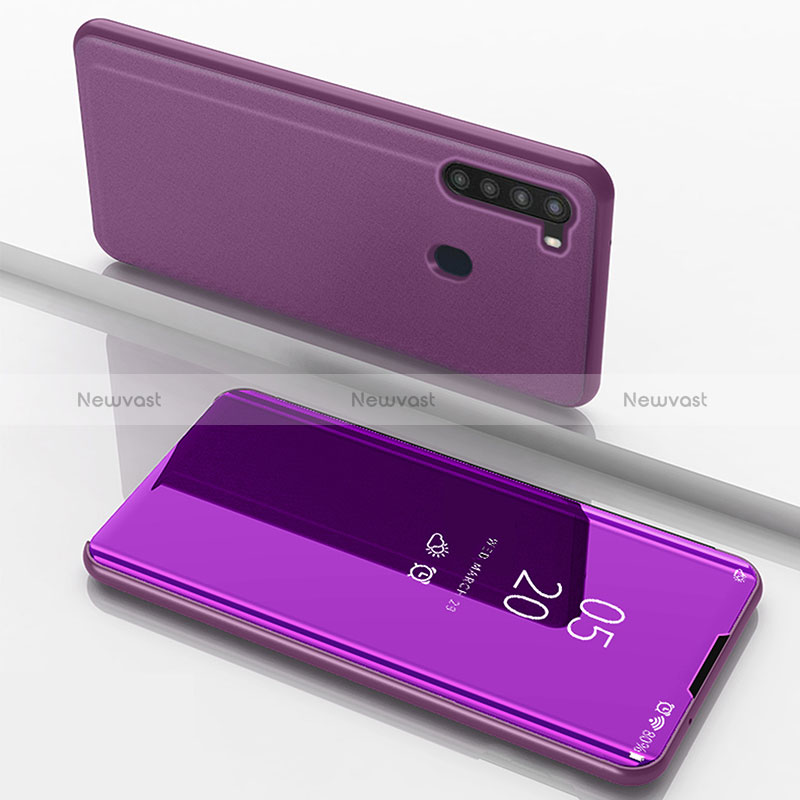 Leather Case Stands Flip Mirror Cover Holder ZL1 for Samsung Galaxy A21 Clove Purple