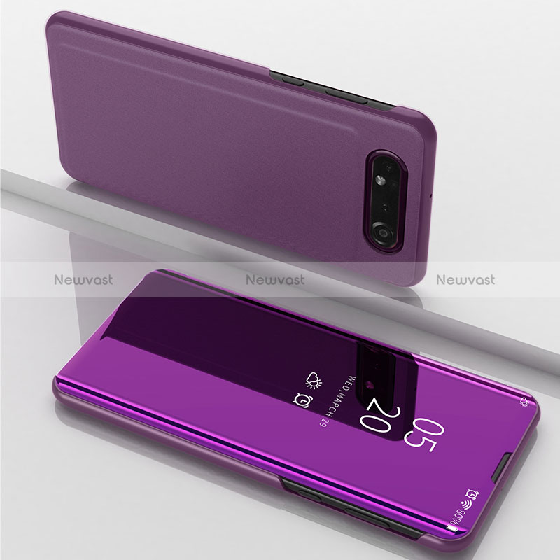 Leather Case Stands Flip Mirror Cover Holder ZL1 for Samsung Galaxy A80 Clove Purple