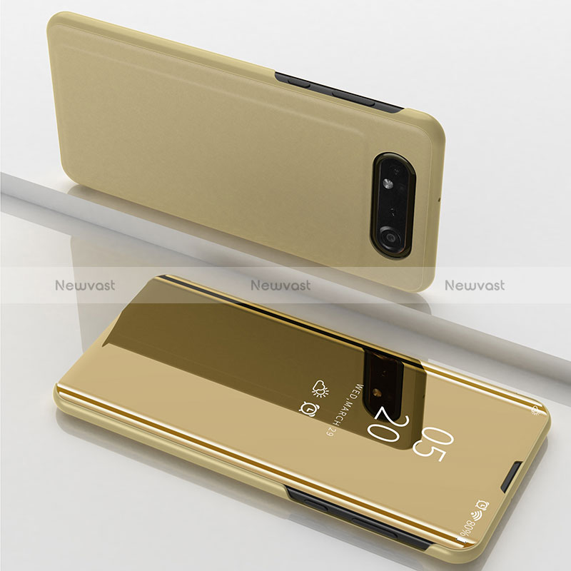 Leather Case Stands Flip Mirror Cover Holder ZL1 for Samsung Galaxy A80 Gold