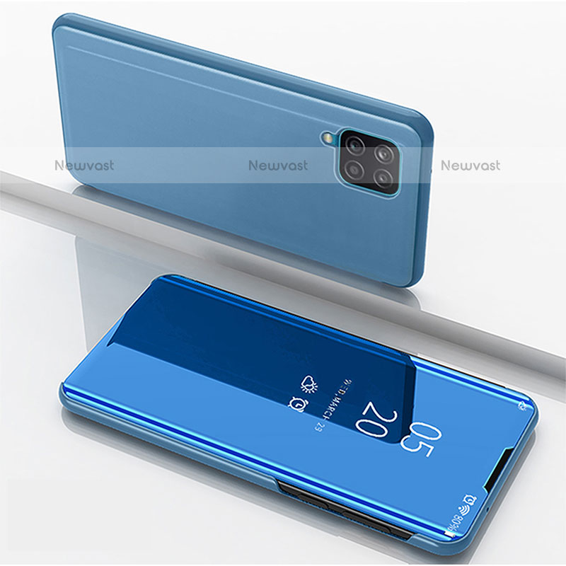 Leather Case Stands Flip Mirror Cover Holder ZL1 for Samsung Galaxy F12 Blue