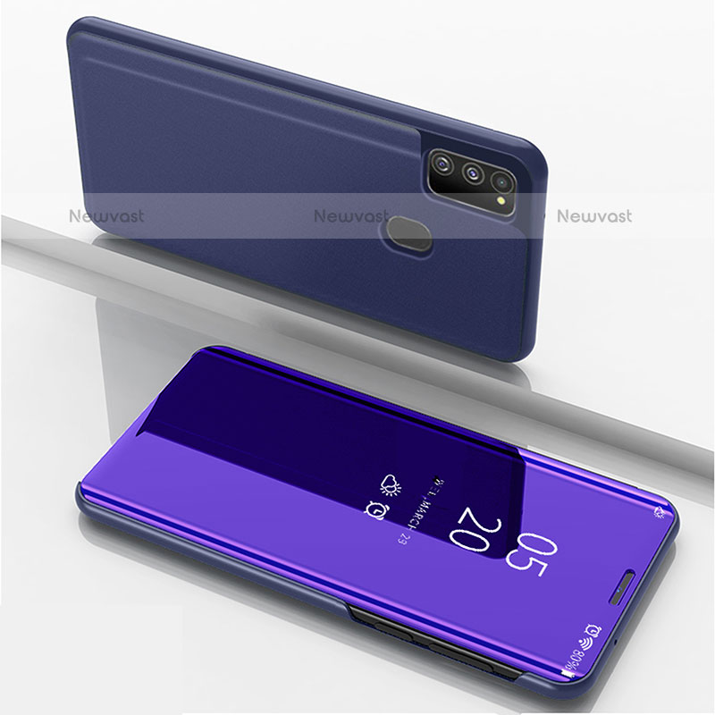 Leather Case Stands Flip Mirror Cover Holder ZL1 for Samsung Galaxy M21 Purple