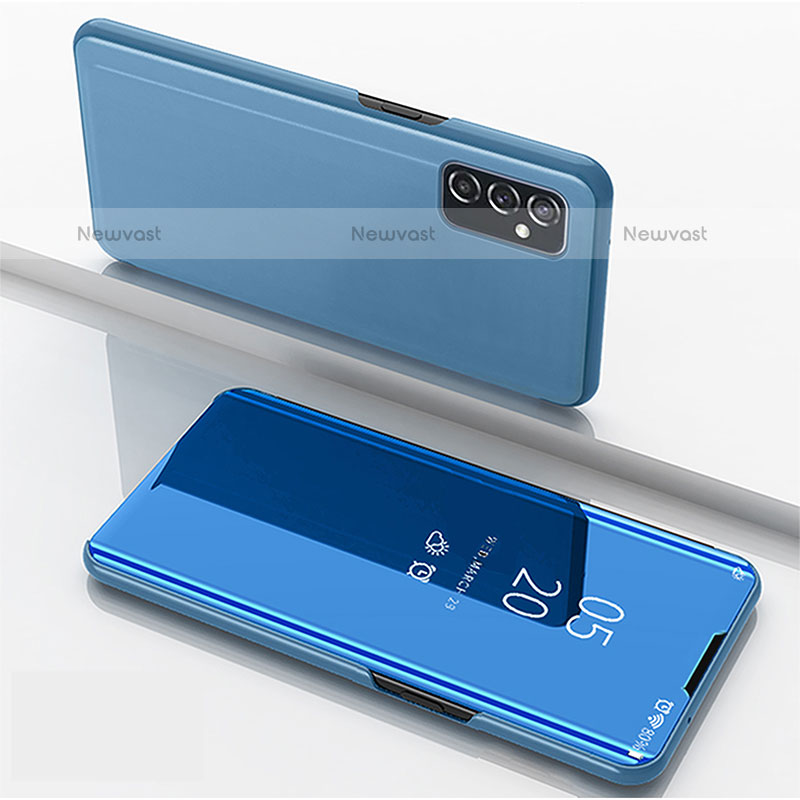 Leather Case Stands Flip Mirror Cover Holder ZL1 for Samsung Galaxy M52 5G Blue