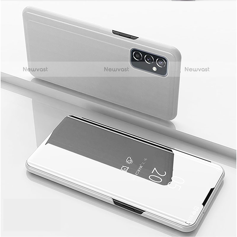 Leather Case Stands Flip Mirror Cover Holder ZL1 for Samsung Galaxy M52 5G Silver