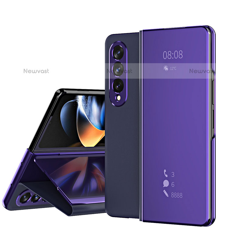 Leather Case Stands Flip Mirror Cover Holder ZL1 for Samsung Galaxy Z Fold3 5G Purple