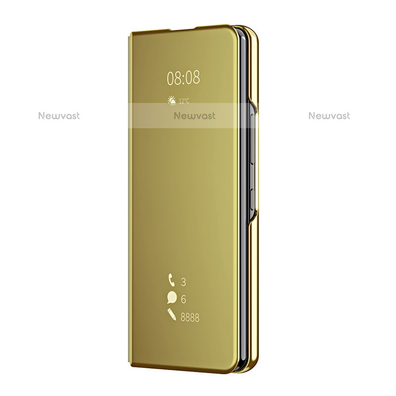 Leather Case Stands Flip Mirror Cover Holder ZL2 for Samsung Galaxy Z Fold3 5G Gold