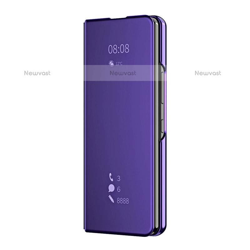 Leather Case Stands Flip Mirror Cover Holder ZL2 for Samsung Galaxy Z Fold3 5G Purple