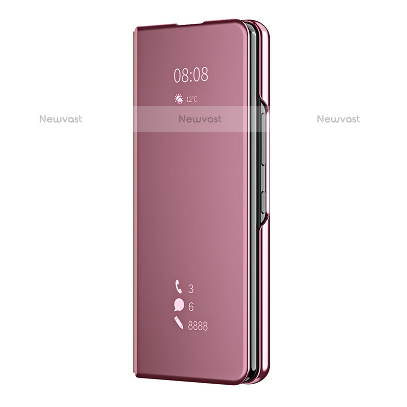 Leather Case Stands Flip Mirror Cover Holder ZL2 for Samsung Galaxy Z Fold3 5G Rose Gold