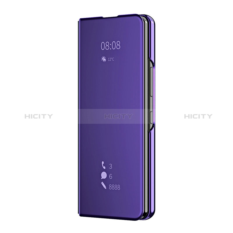 Leather Case Stands Flip Mirror Cover Holder ZL2 for Samsung Galaxy Z Fold4 5G Purple