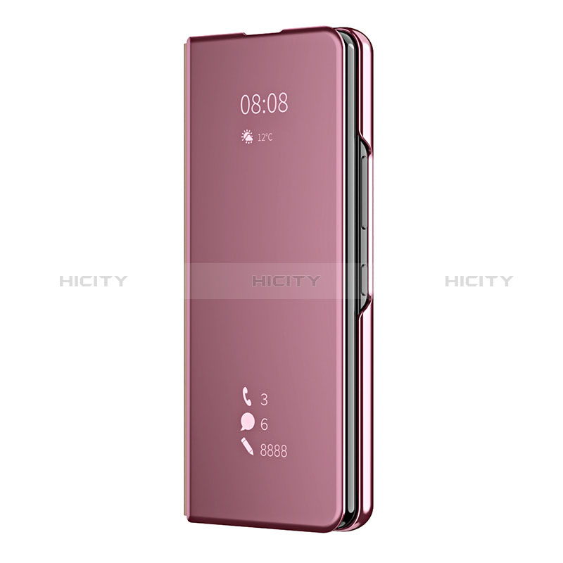 Leather Case Stands Flip Mirror Cover Holder ZL2 for Samsung Galaxy Z Fold4 5G Rose Gold