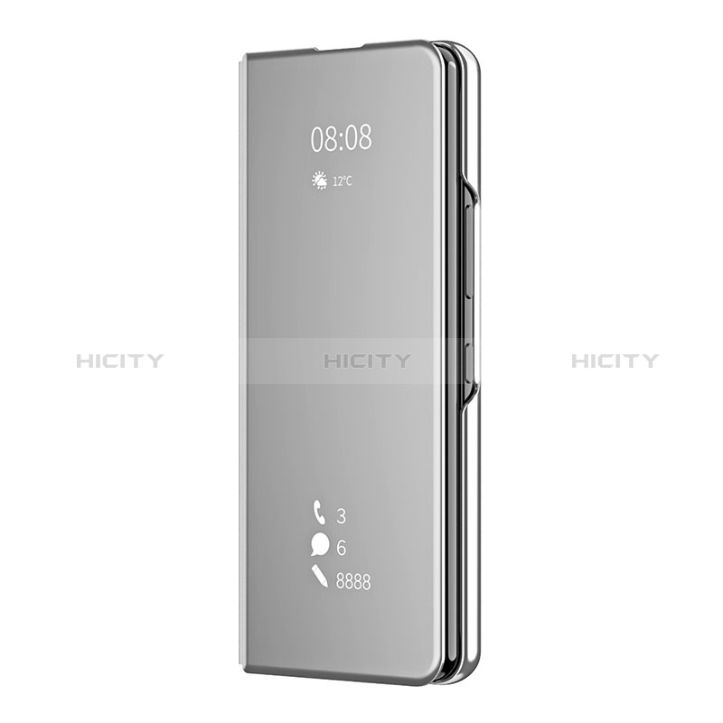 Leather Case Stands Flip Mirror Cover Holder ZL2 for Samsung Galaxy Z Fold4 5G Silver