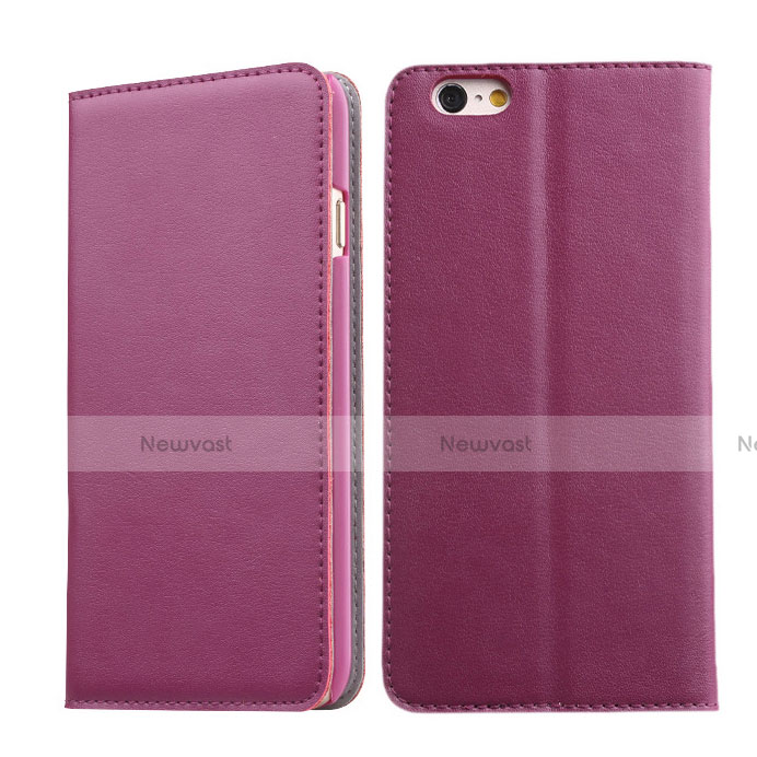 Leather Case Stands Flip Wallet for Apple iPhone 6 Plus Purple