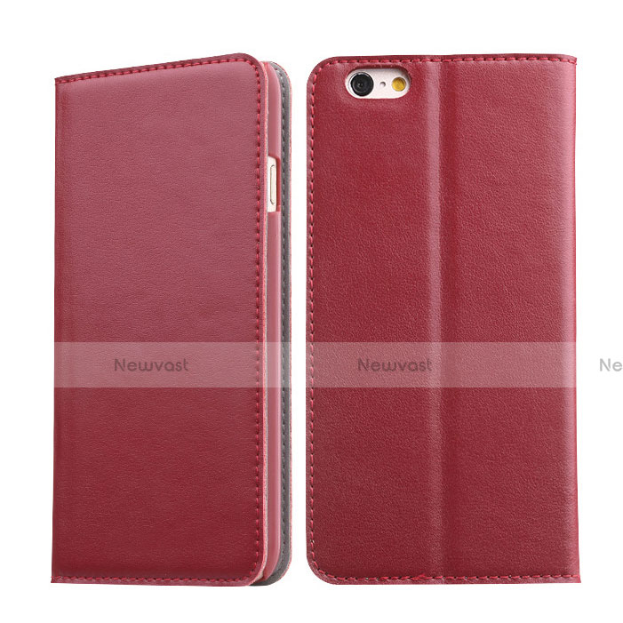 Leather Case Stands Flip Wallet for Apple iPhone 6 Plus Red