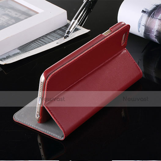 Leather Case Stands Flip Wallet for Apple iPhone 6S Plus Red