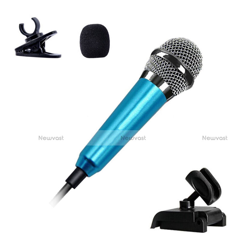 Luxury 3.5mm Mini Handheld Microphone Singing Recording with Stand Blue