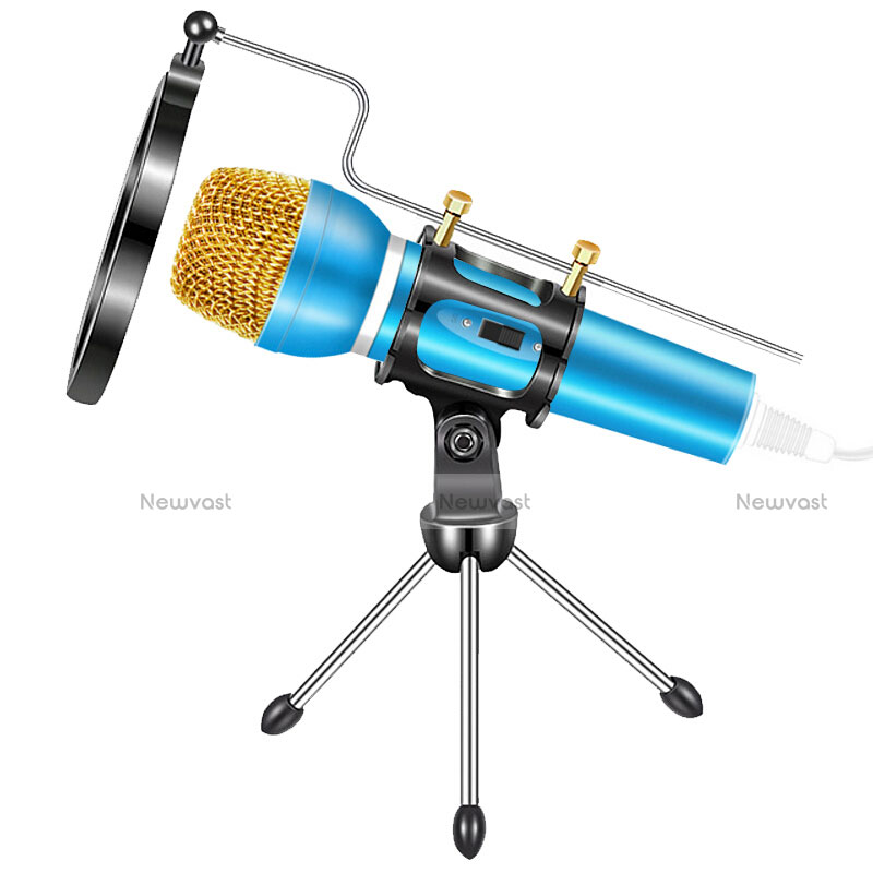 Luxury 3.5mm Mini Handheld Microphone Singing Recording with Stand M03 Blue