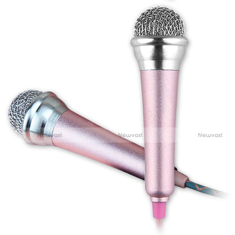 Luxury 3.5mm Mini Handheld Microphone Singing Recording with Stand M12 Pink