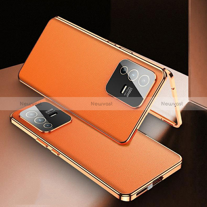 Luxury Aluminum Metal and Leather Cover Case 360 Degrees for Vivo V23 Pro 5G