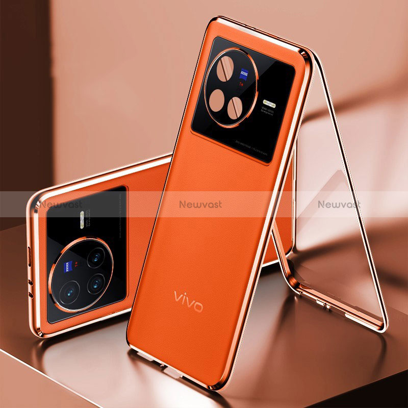 Luxury Aluminum Metal and Leather Cover Case 360 Degrees for Vivo X80 5G