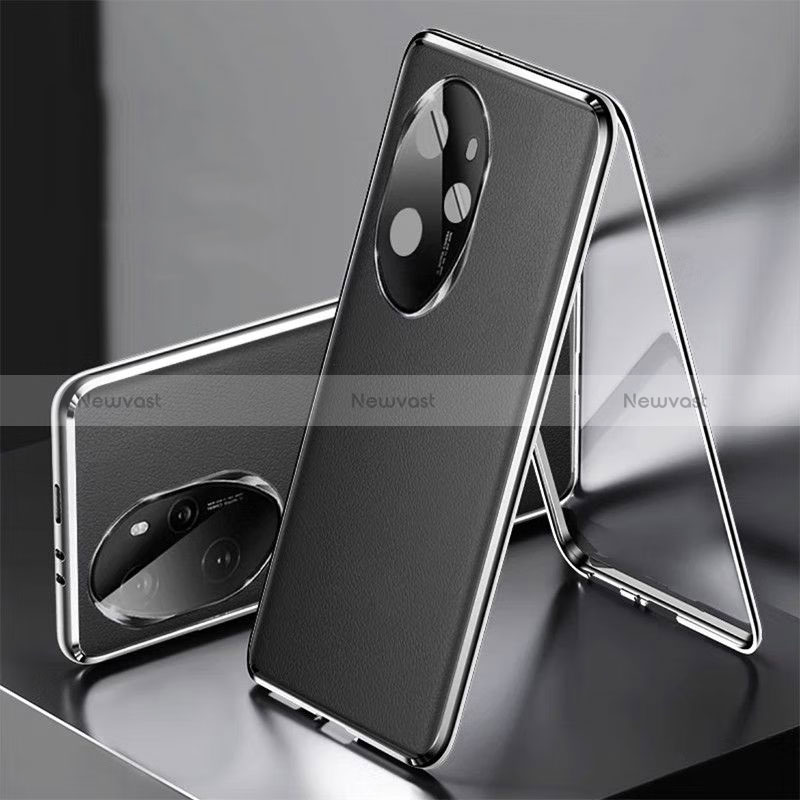 Luxury Aluminum Metal and Leather Cover Case 360 Degrees P01 for Huawei Honor 100 Pro 5G Black