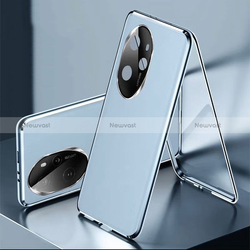 Luxury Aluminum Metal and Leather Cover Case 360 Degrees P01 for Huawei Honor 100 Pro 5G Blue