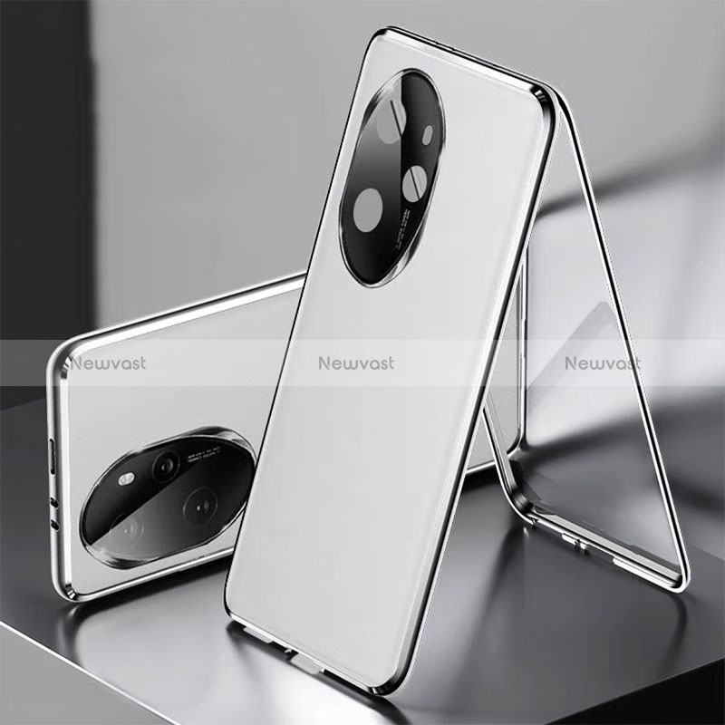 Luxury Aluminum Metal and Leather Cover Case 360 Degrees P01 for Huawei Honor 100 Pro 5G Silver