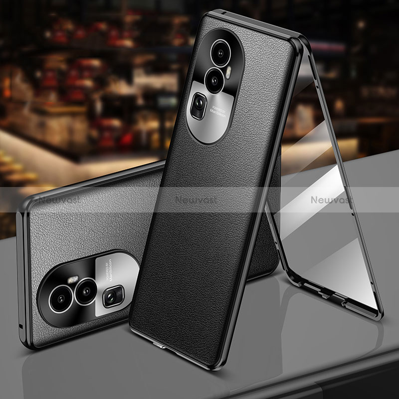 Luxury Aluminum Metal and Leather Cover Case 360 Degrees P01 for Oppo Reno10 Pro+ Plus 5G