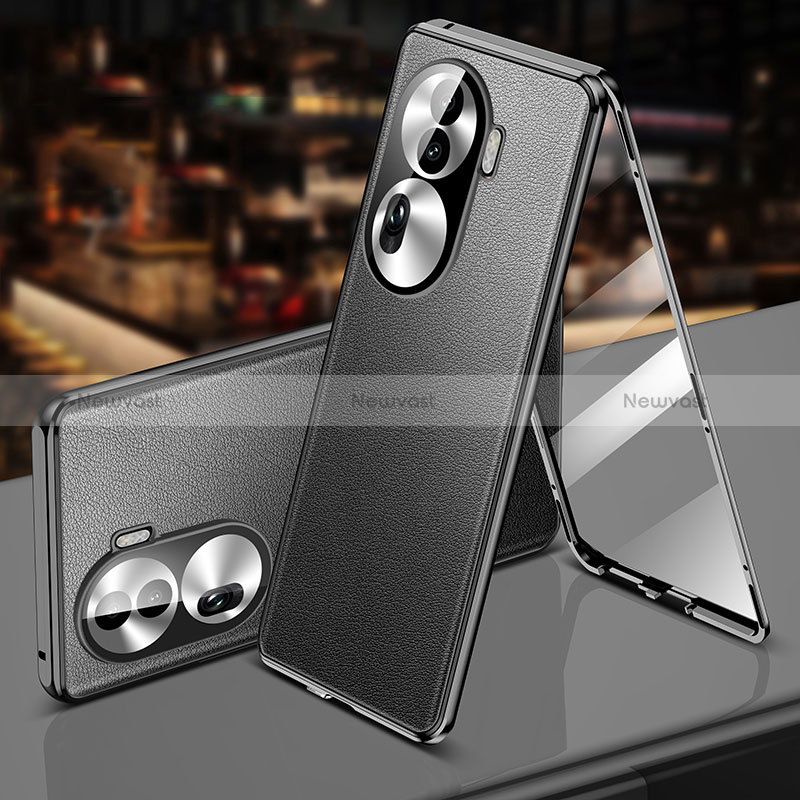 Luxury Aluminum Metal and Leather Cover Case 360 Degrees P01 for Oppo Reno11 Pro 5G