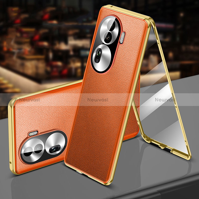 Luxury Aluminum Metal and Leather Cover Case 360 Degrees P01 for Oppo Reno11 Pro 5G