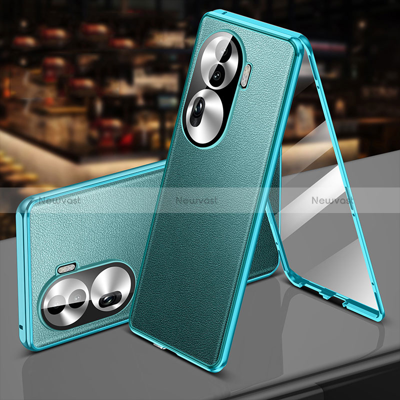 Luxury Aluminum Metal and Leather Cover Case 360 Degrees P01 for Oppo Reno11 Pro 5G