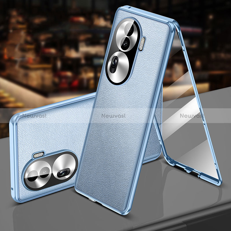 Luxury Aluminum Metal and Leather Cover Case 360 Degrees P01 for Oppo Reno11 Pro 5G