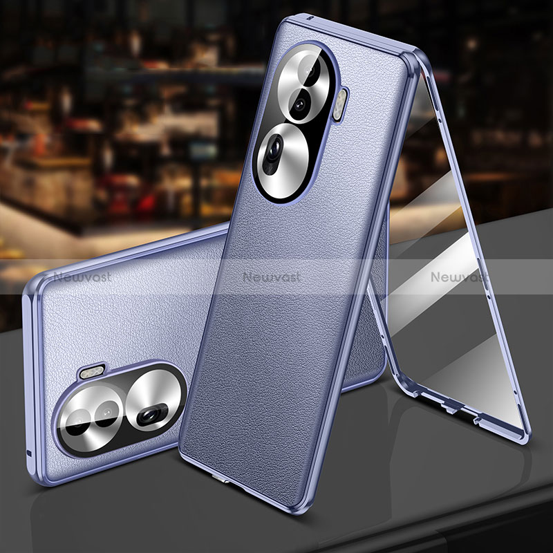 Luxury Aluminum Metal and Leather Cover Case 360 Degrees P01 for Oppo Reno11 Pro 5G