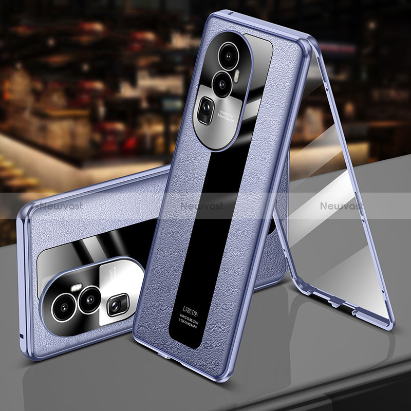 Luxury Aluminum Metal and Leather Cover Case 360 Degrees P02 for Oppo Reno10 Pro+ Plus 5G