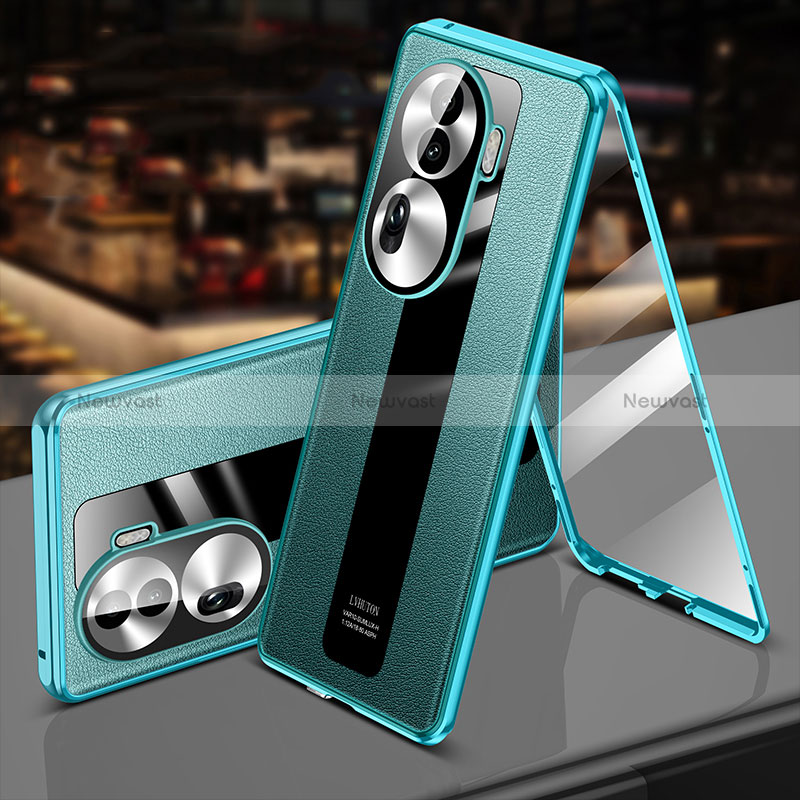 Luxury Aluminum Metal and Leather Cover Case 360 Degrees P02 for Oppo Reno11 Pro 5G