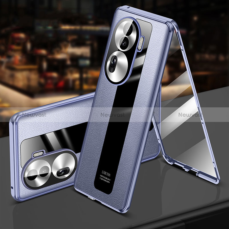 Luxury Aluminum Metal and Leather Cover Case 360 Degrees P02 for Oppo Reno11 Pro 5G