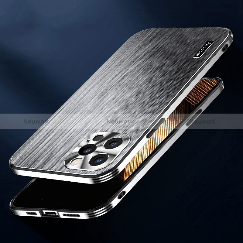 Luxury Aluminum Metal Back Cover and Silicone Frame Case AT1 for Apple iPhone 15 Plus