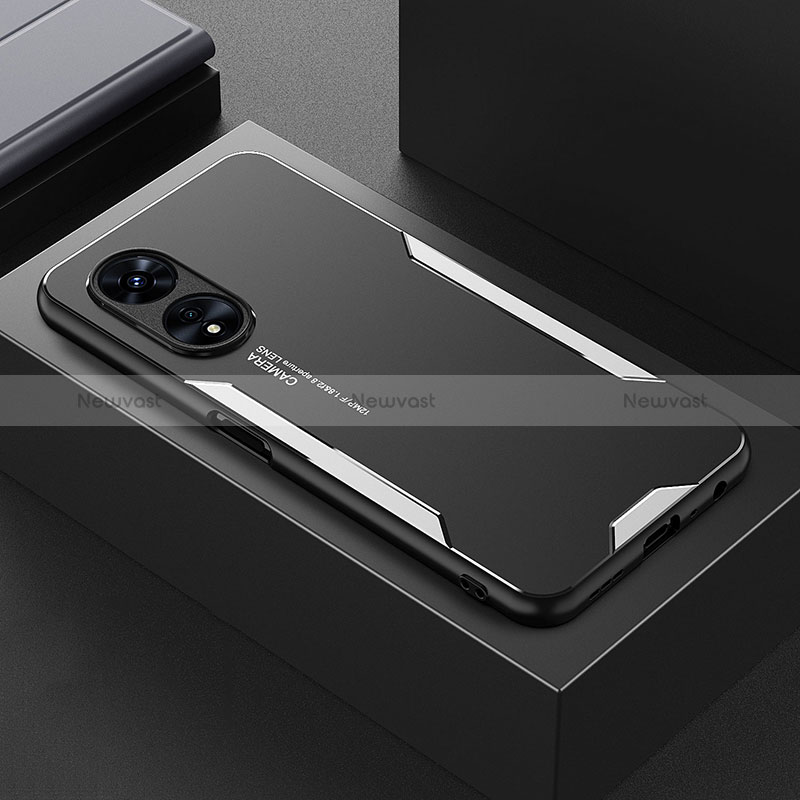 Luxury Aluminum Metal Back Cover and Silicone Frame Case for Oppo A1 Pro 5G Silver