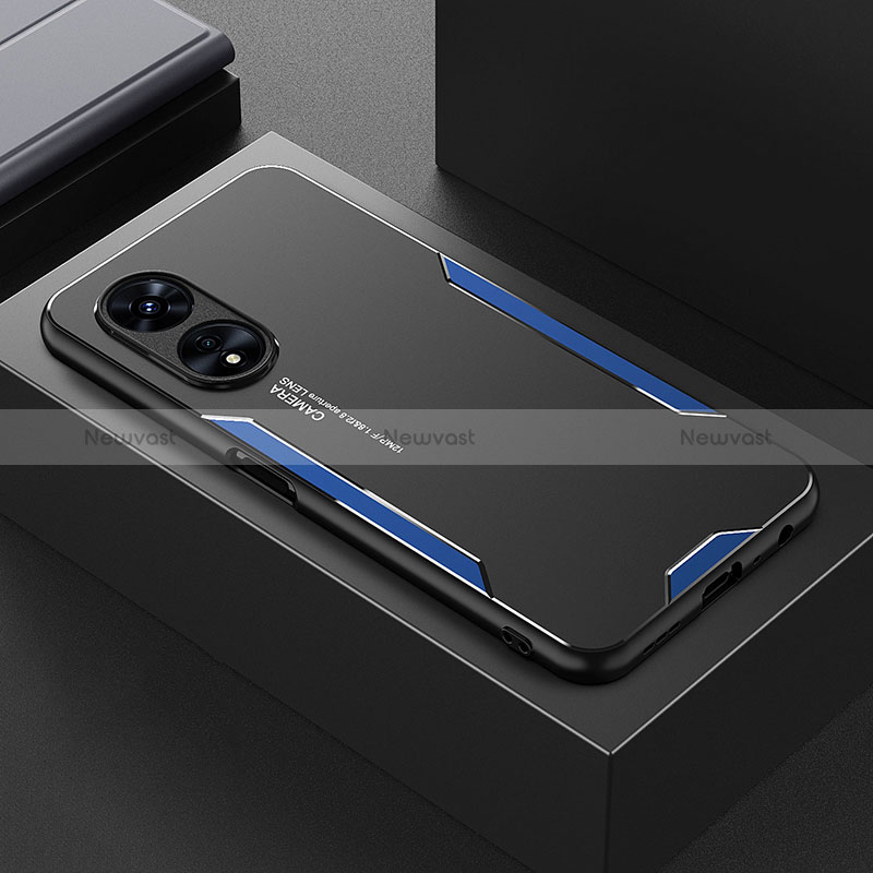 Luxury Aluminum Metal Back Cover and Silicone Frame Case for Oppo A1x 5G Blue