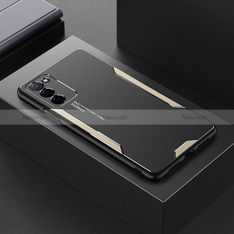 Luxury Aluminum Metal Back Cover and Silicone Frame Case for Oppo A53s 5G Gold