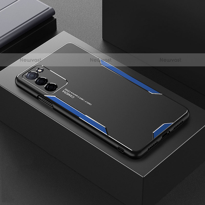 Luxury Aluminum Metal Back Cover and Silicone Frame Case for Oppo A55 5G Blue