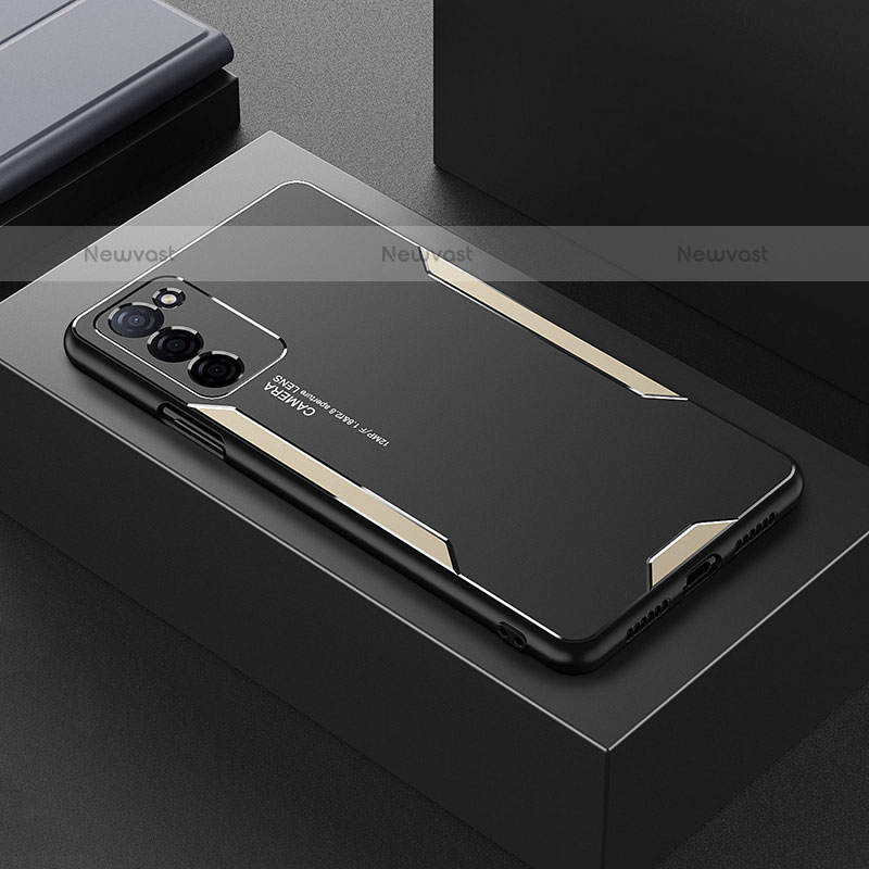 Luxury Aluminum Metal Back Cover and Silicone Frame Case for Oppo A55 5G Gold