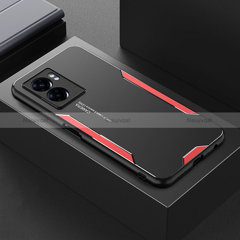 Luxury Aluminum Metal Back Cover and Silicone Frame Case for Oppo A57 4G Red