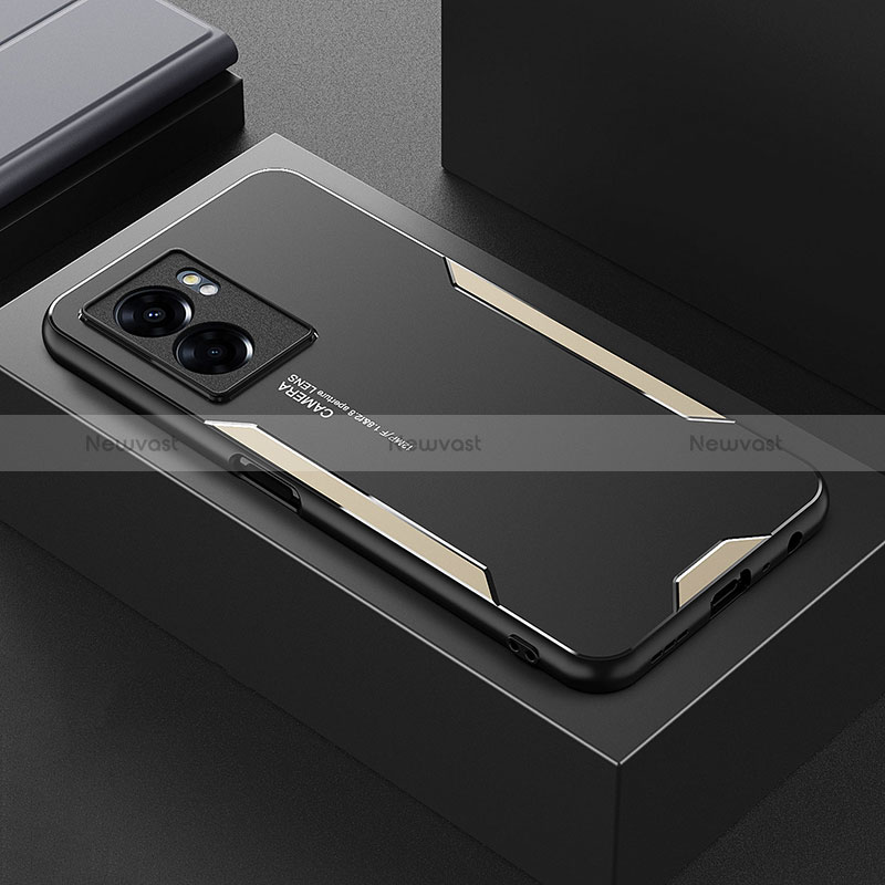 Luxury Aluminum Metal Back Cover and Silicone Frame Case for Oppo A57e Gold