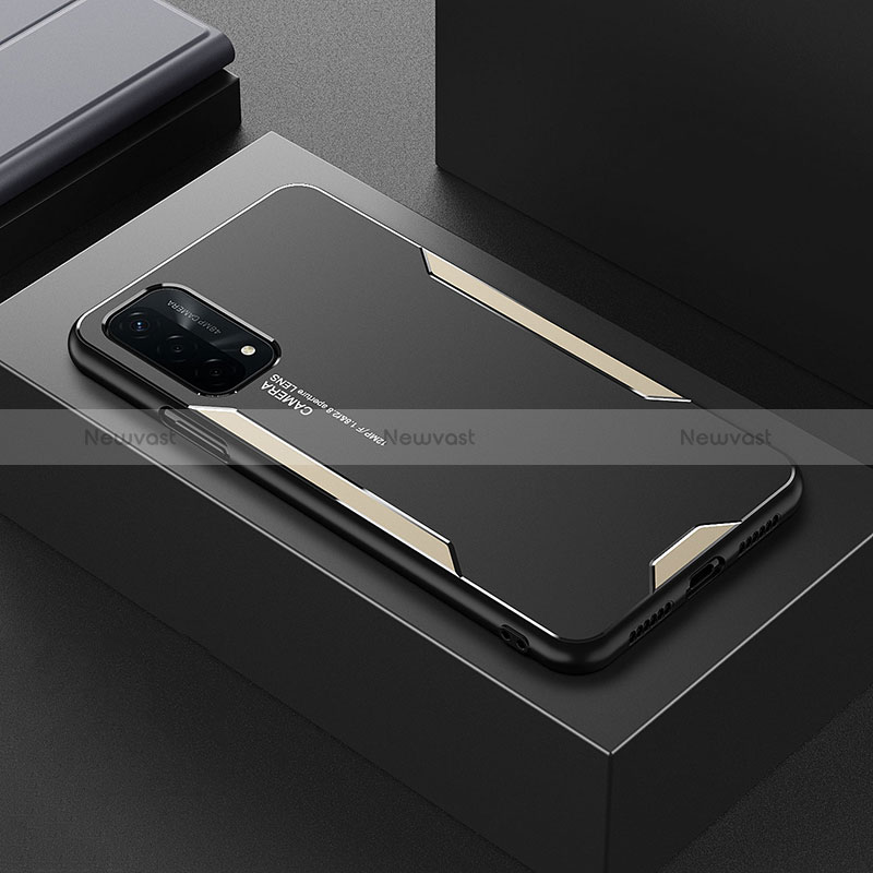Luxury Aluminum Metal Back Cover and Silicone Frame Case for Oppo A74 5G Gold