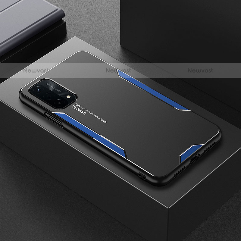 Luxury Aluminum Metal Back Cover and Silicone Frame Case for Oppo A93 5G Blue