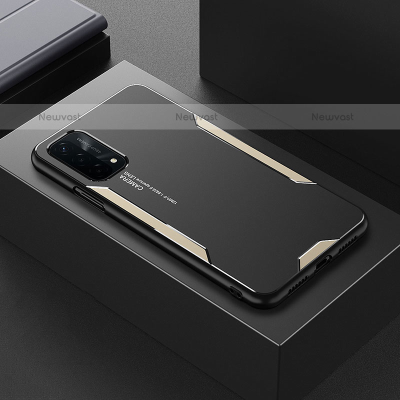 Luxury Aluminum Metal Back Cover and Silicone Frame Case for Oppo A93 5G Gold