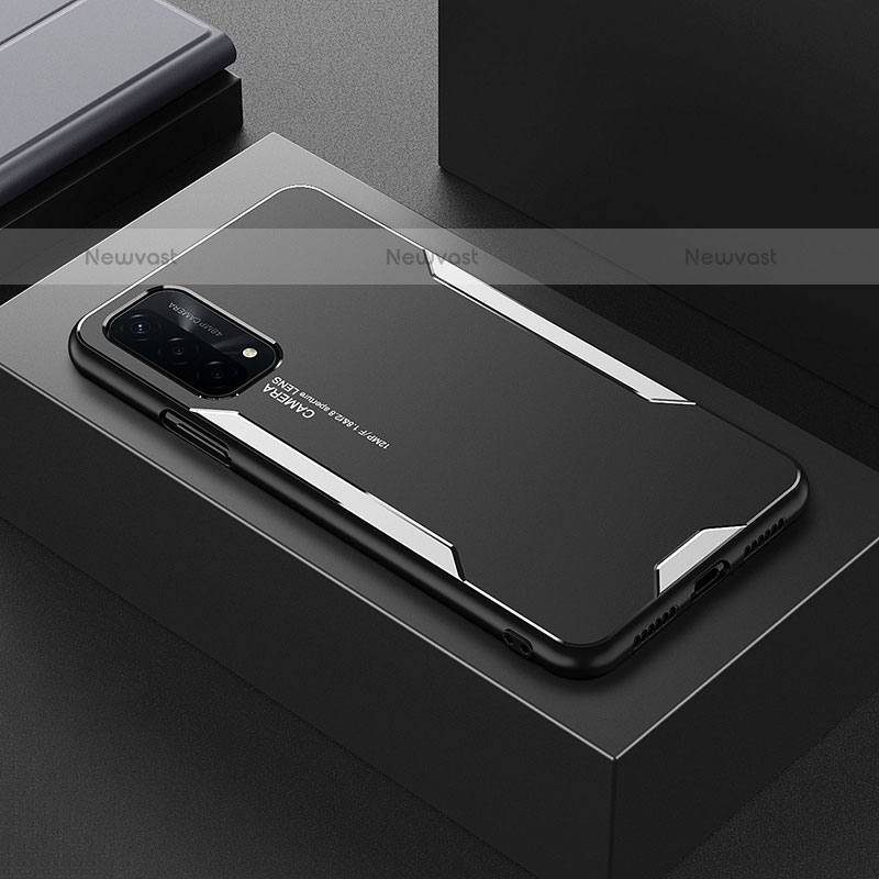 Luxury Aluminum Metal Back Cover and Silicone Frame Case for Oppo A93 5G Silver