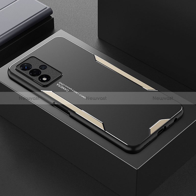 Luxury Aluminum Metal Back Cover and Silicone Frame Case for Oppo A93s 5G Gold