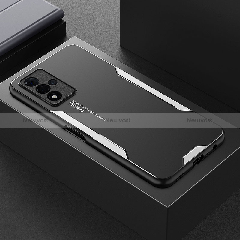 Luxury Aluminum Metal Back Cover and Silicone Frame Case for Oppo A93s 5G Silver